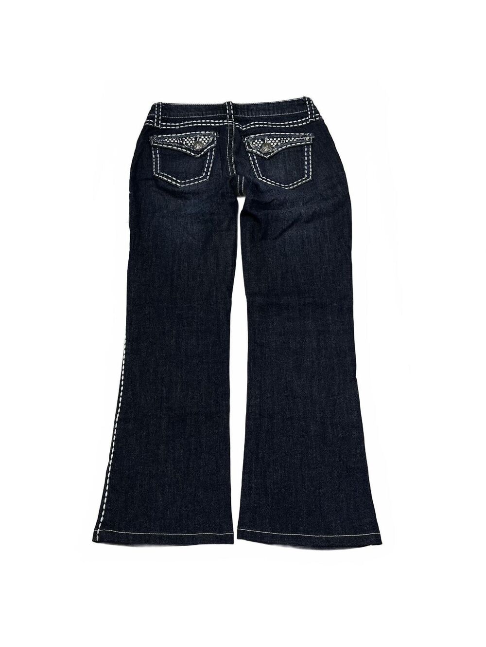 Y2K Wrangler Rock 47 Sz 3/4 Dark Wash Low Rise Bootcut Jeans White Stitching